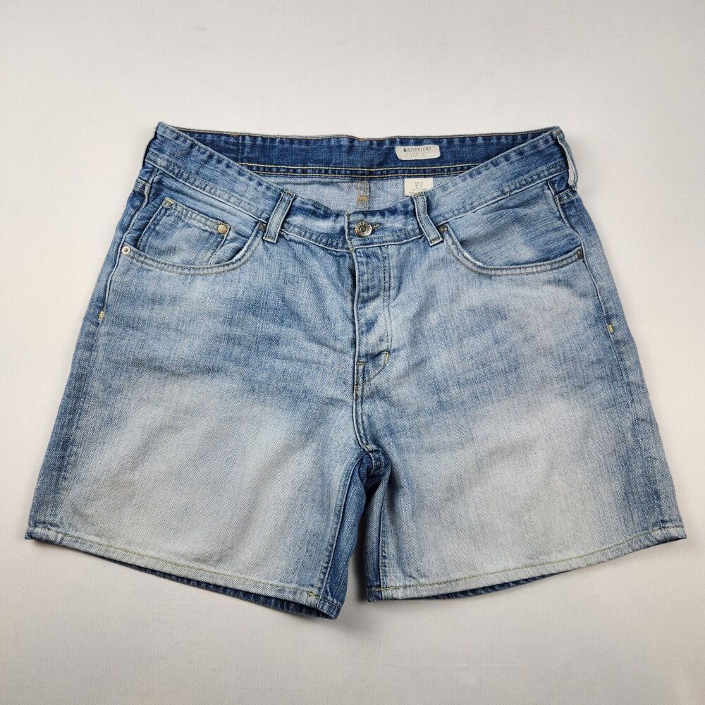 H&M Boyfriend Jean Shorts Womens 12 Loose Leg/Waist Distressed Button Fly Casual